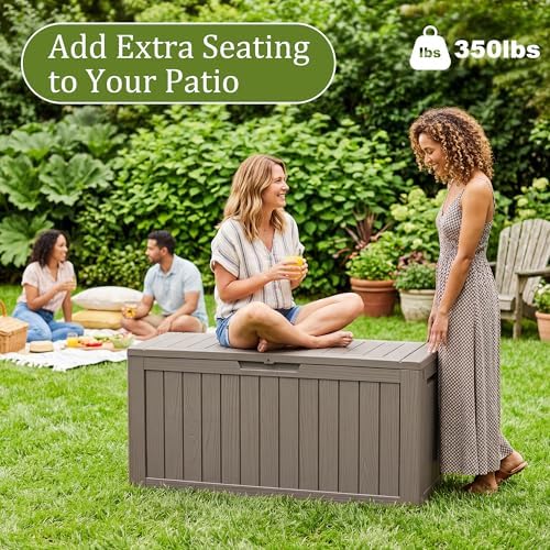 Resin Deck Box Outdoor Storage Box Waterproof for Patio Furniture,Outdoor Cushions,Garden Tools and Pool Supplies (Grey, 90 Gallon)