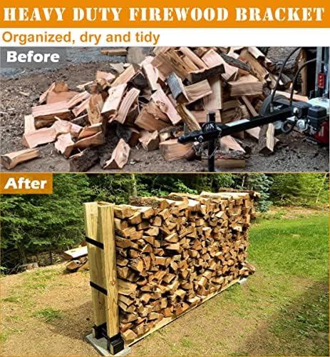 Outdoor Firewood Rack Brackets Kit for Fire Wood Pile Storage, Adjustable log stacking Stand Holder for 2x4 lumber, Black, Set of 2