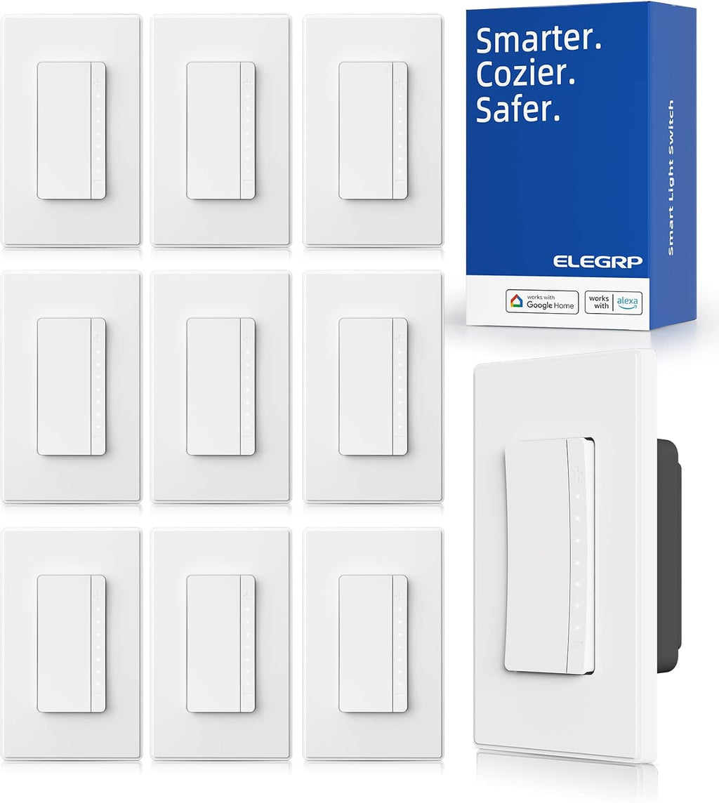 ELEGRP Single Pole Smart Dimmer Light Switch DPR10, 2.4GHz Wi-Fi Dimmer Switch (10 Pack)