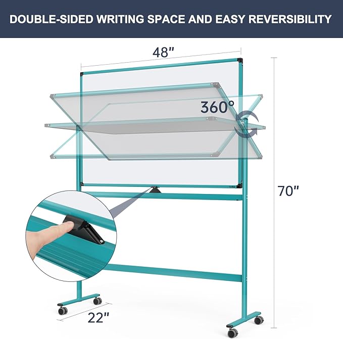 Mobile Whiteboard on Wheels, 48x32 Inches Rolling Whiteboard, Magnetic Dry