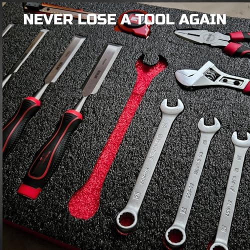 ONREVA Tool Box Foam Organizer 40x20x1 inch 3Pack, Kaizen Sheets for Pro Tool Control, Custom Tool Shadow Inserts for Cases & Drawers, High Density Polyethylene Foam, Black with Red
