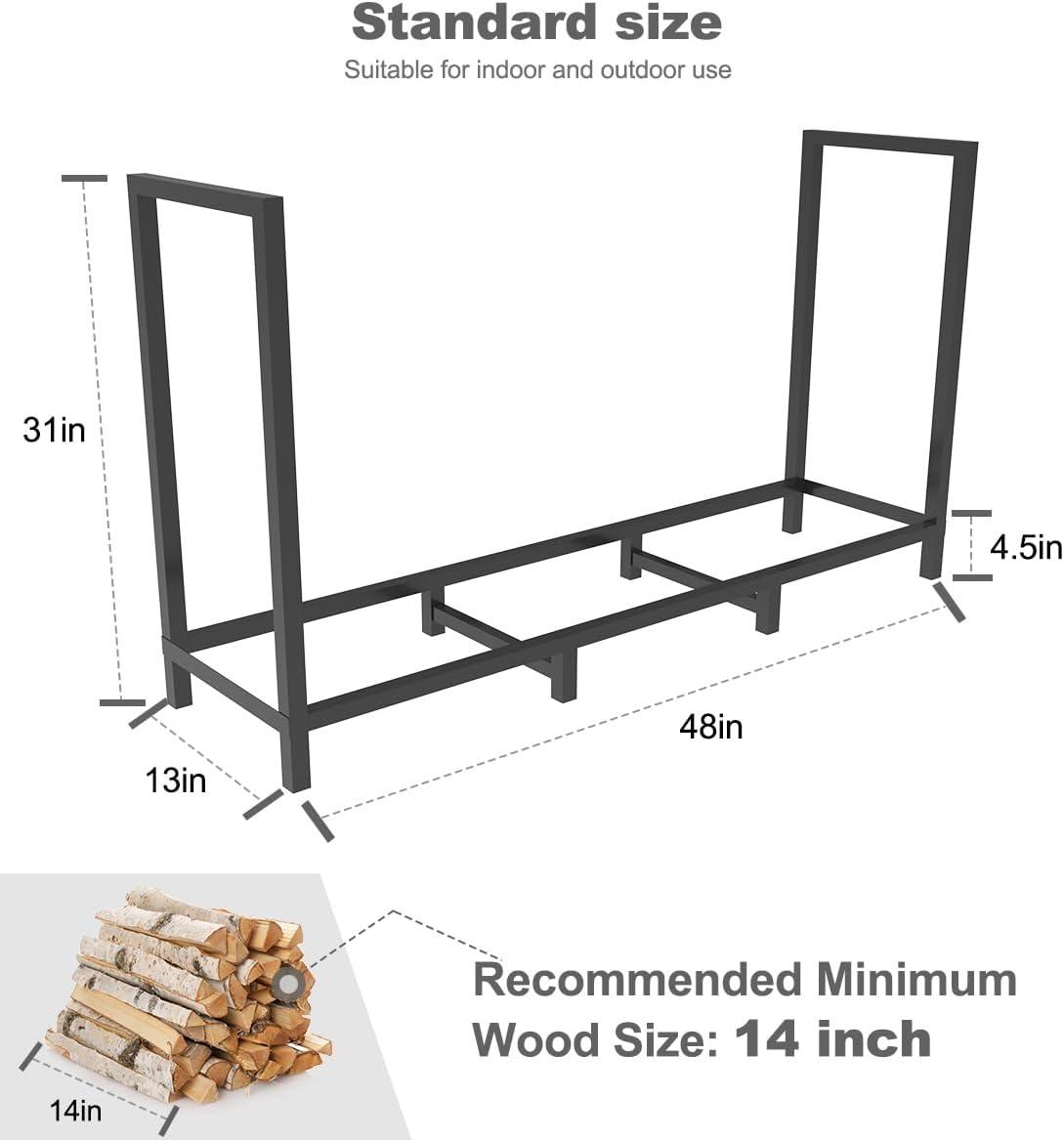4ft outdoor firewood rack log holder for fire, side view