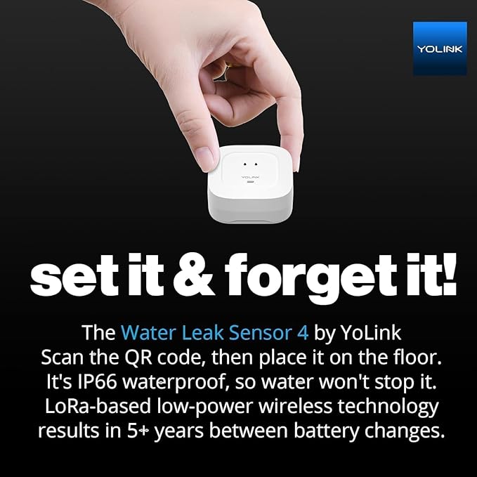 YoLink Water Leak Starter Kit: Hub + 2 Leak Sensor 4, LoRa Long-Range, (2-Pack)