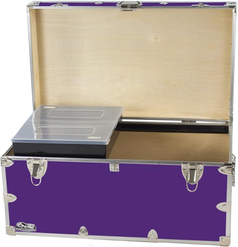 C&N Footlockers - Large Undergrad Storage Trunk w/Tray - Made in the USA - Only STEEL Footlocker on Amazon - Durable Chest with Lid Stay - 32 x 18 x 16.5 Inches (Purple)