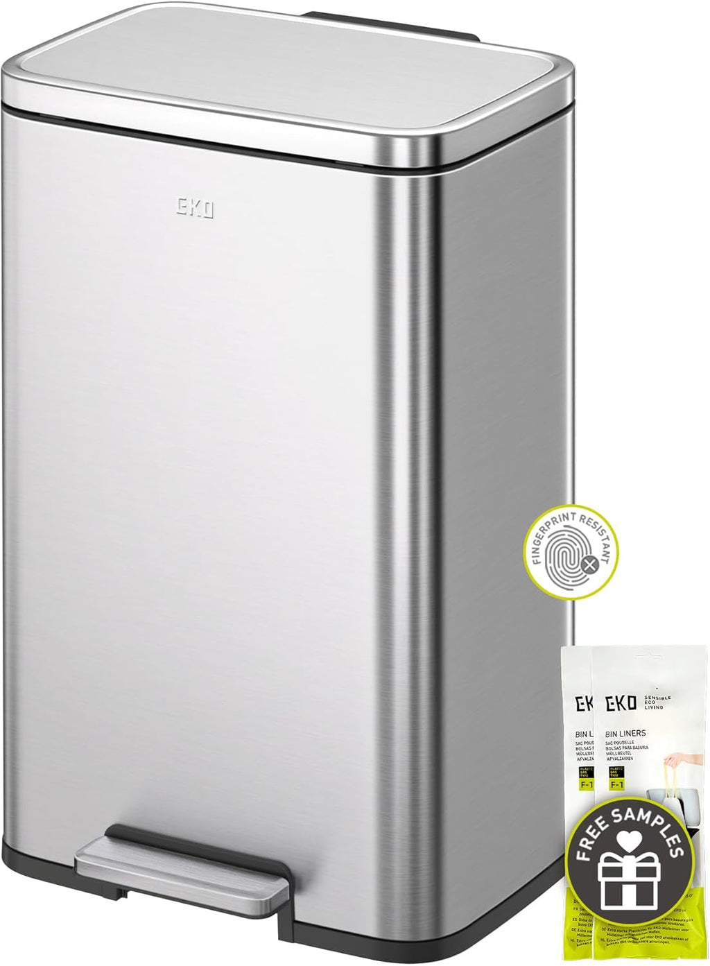 EKO Madison Brushed Stainless 25L+20L Dual Compartment Step Trash Can