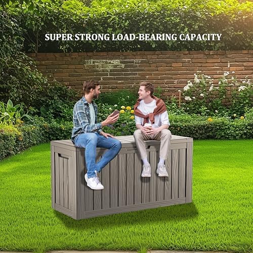 TARKARI 80 Gallon Outdoor Storage Box Waterproof, Resin Deck Boxes with Lockable Lid & UV-Resistant for Patio, Pool, Garden Furniture Cushions & Accessories, Coffee