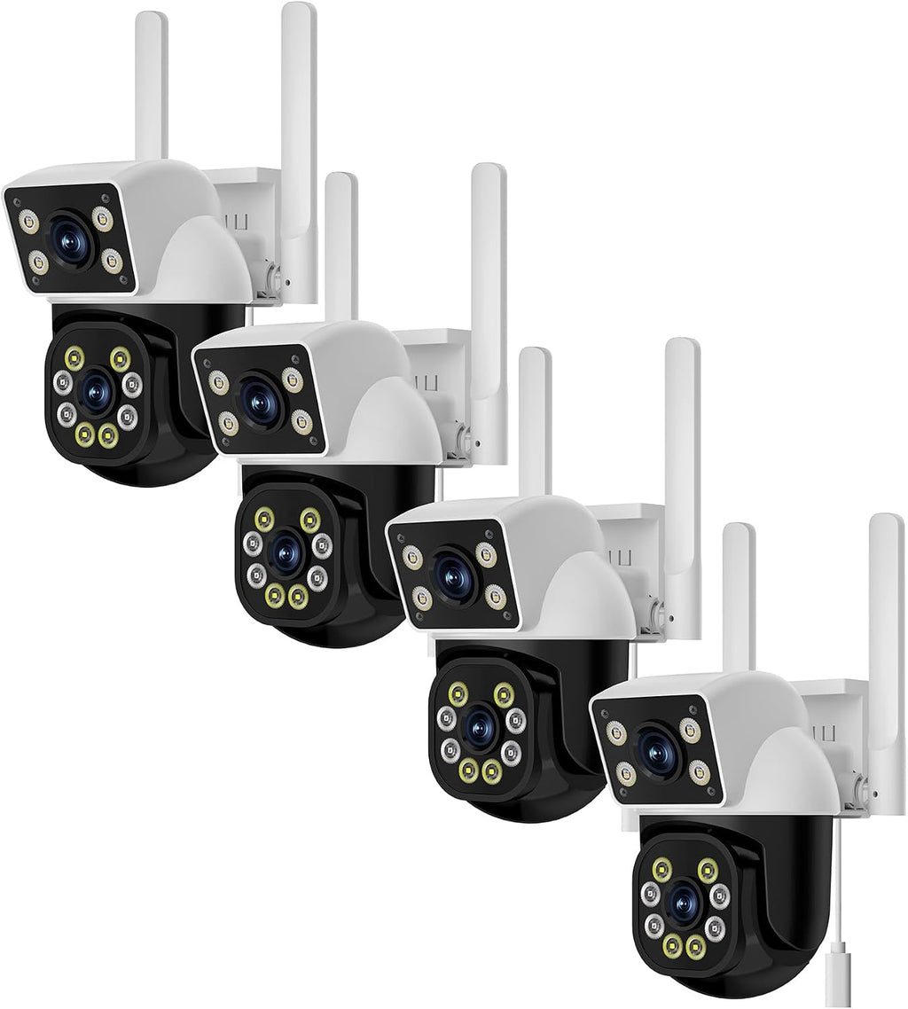 EVERSECU Dual Lens Linkage 6MP WiFi PTZ Security Camera Outdoor, 360° View, Auto Tracking, Motion Detection, Color Night Vision, 2-Way Audio, Support ONVIF&RTSP, Work with Aexa(4pack)