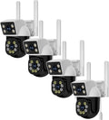 EVERSECU Dual Lens Linkage 6MP WiFi PTZ Security Camera Outdoor, 360° View, Auto Tracking, Motion Detection, Color Night Vision, 2-Way Audio, Support ONVIF&RTSP, Work with Aexa(4pack)