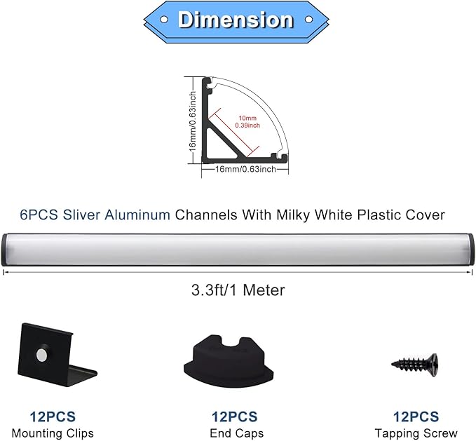 VST 6Pack 3.3 ft Black LED Aluminum Channel