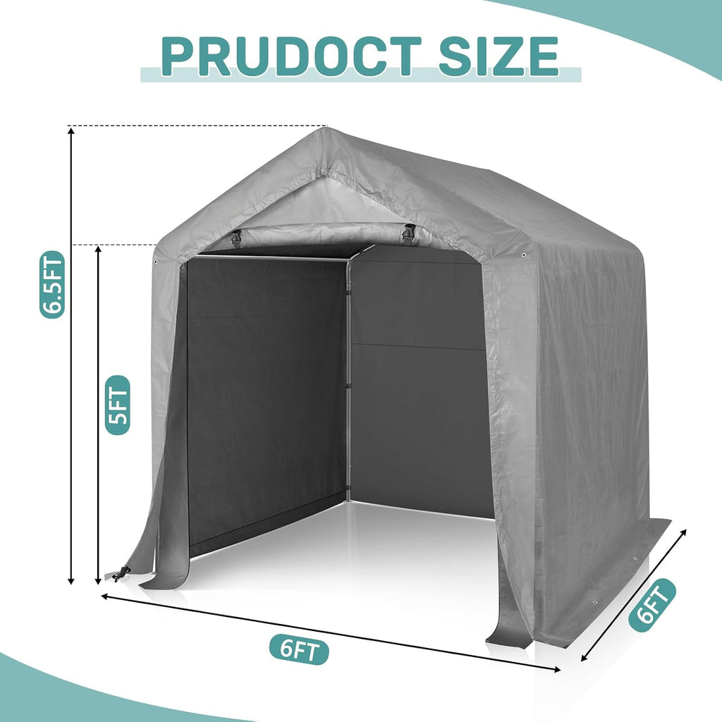 6ft x 6ft storage shed tent, galvanized steel shown in use