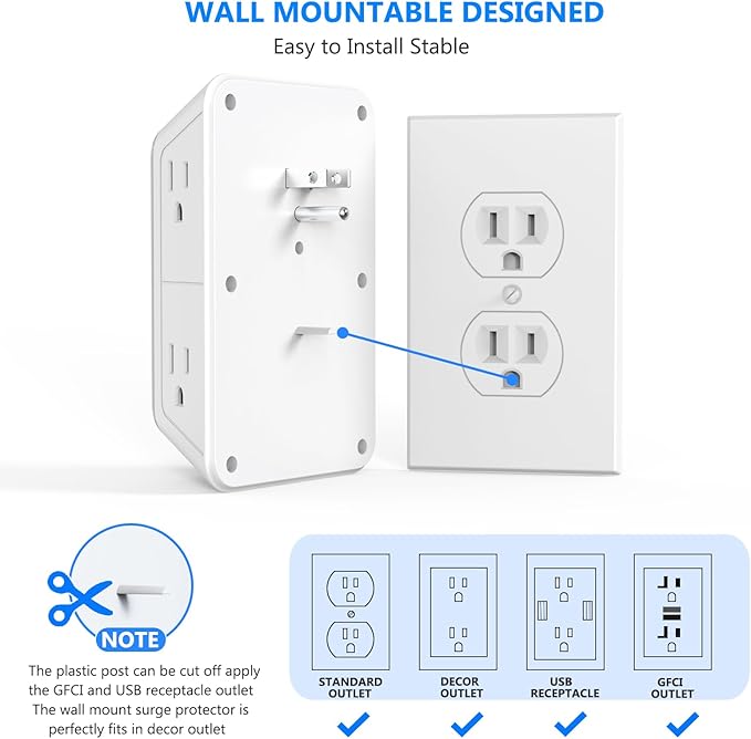 3 Pack Surge Protector Outlet Extender, 6 Outlet Splitter