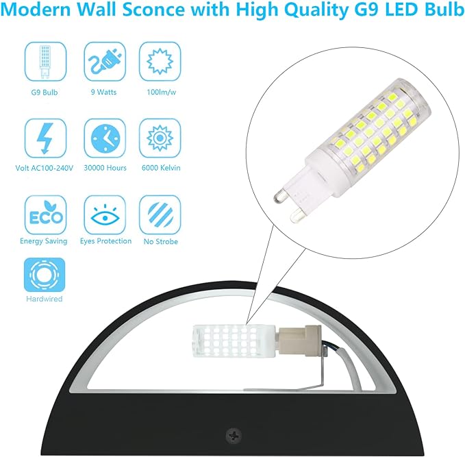 Aipsun Indoor Black Modern LED Wall Sconce Interior Wall Lights Set of 2