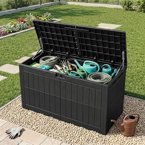 Tangkula 120 Gallon Waterproof Outdoor Storage Box with Lockable Lid