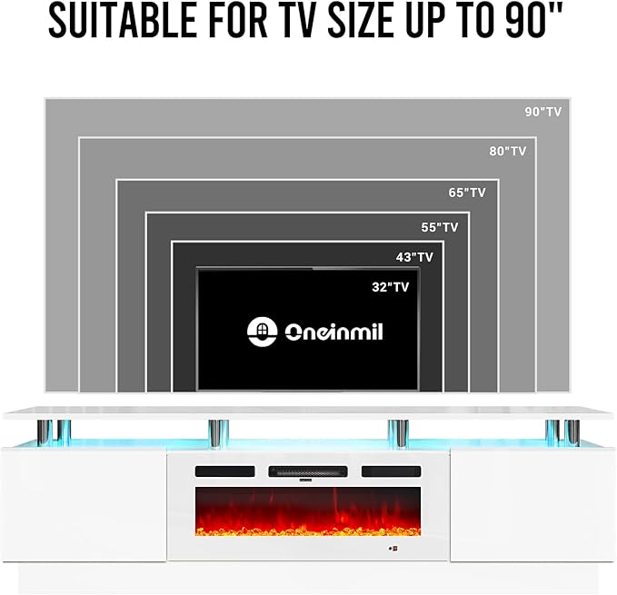 oneinmil 80" Modern Electric Fireplace TV Stand