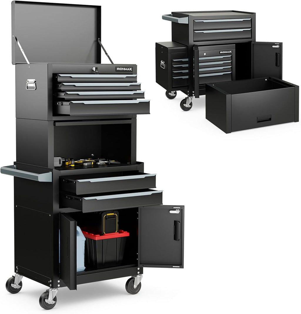 IRONMAX 3-in-1 Steel Rolling Tool Chest, 6 Drawers and Storage Compartment