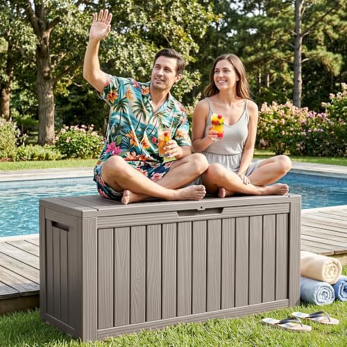 145 Gallon Outdoor Storage Box Waterproof Deck Box with Wheels, Grey