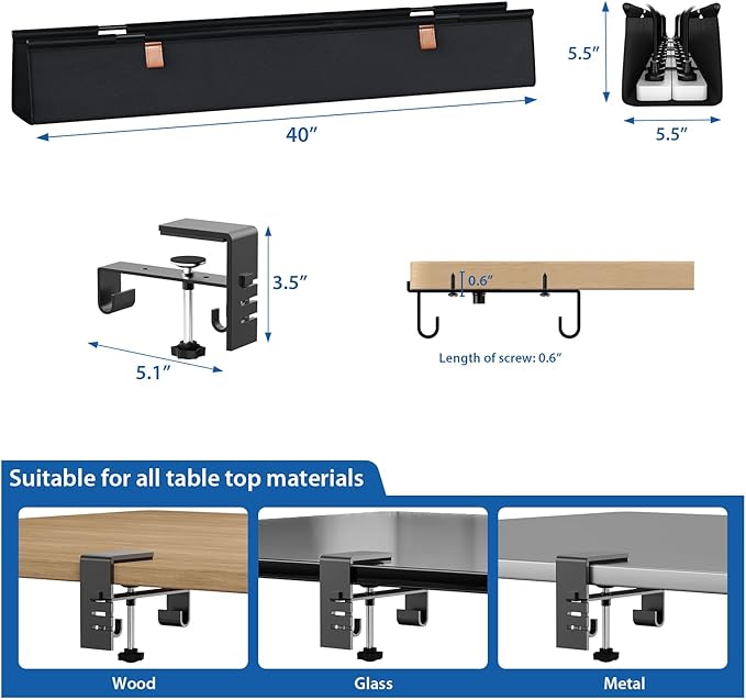 Zilink No Drill Under Desk Cable Management Tray 40" Cord Organizer