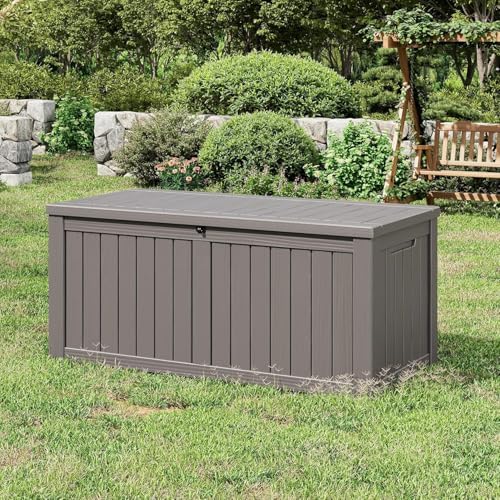 151 Gal Deck Box, Outdoor Storage Box Waterproof Lockable, Gas Lift,Grey