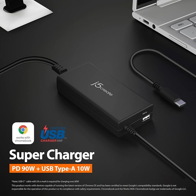j5create USB Type C Super Charger PD 90W + USB Type A 10W Fast Charging