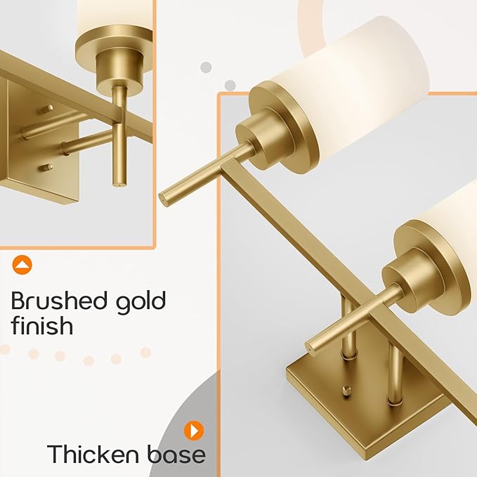 AONEON Bathrom Light Fixtures Modern Gold 3 Vanity Lights Over Mirror, Wall
