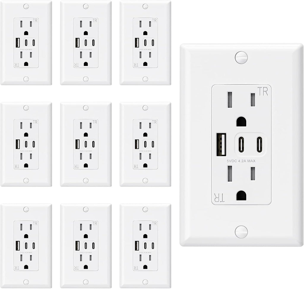 ELEGRP USB Outlets, 15 Amp Wall Outlet (10 Pack)