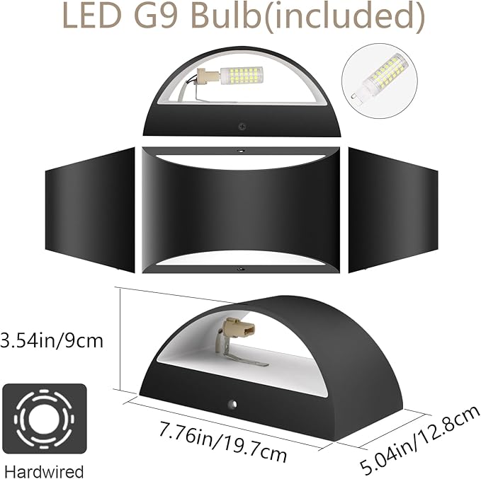 Aipsun Indoor Black Modern LED Wall Sconce Interior Wall Lights Set of 2
