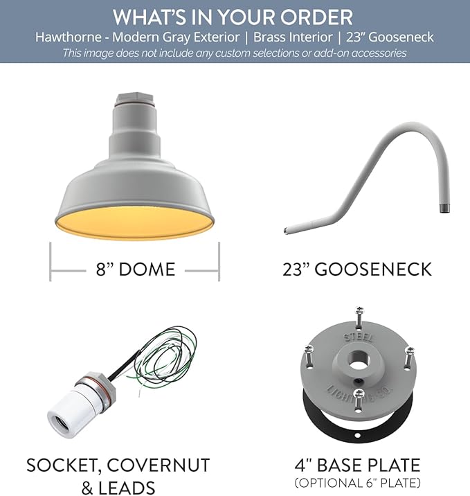 Steel Lighting Co. Hawthorne Barn Light | Outdoor Wall Mounted | 8 inch Dome |