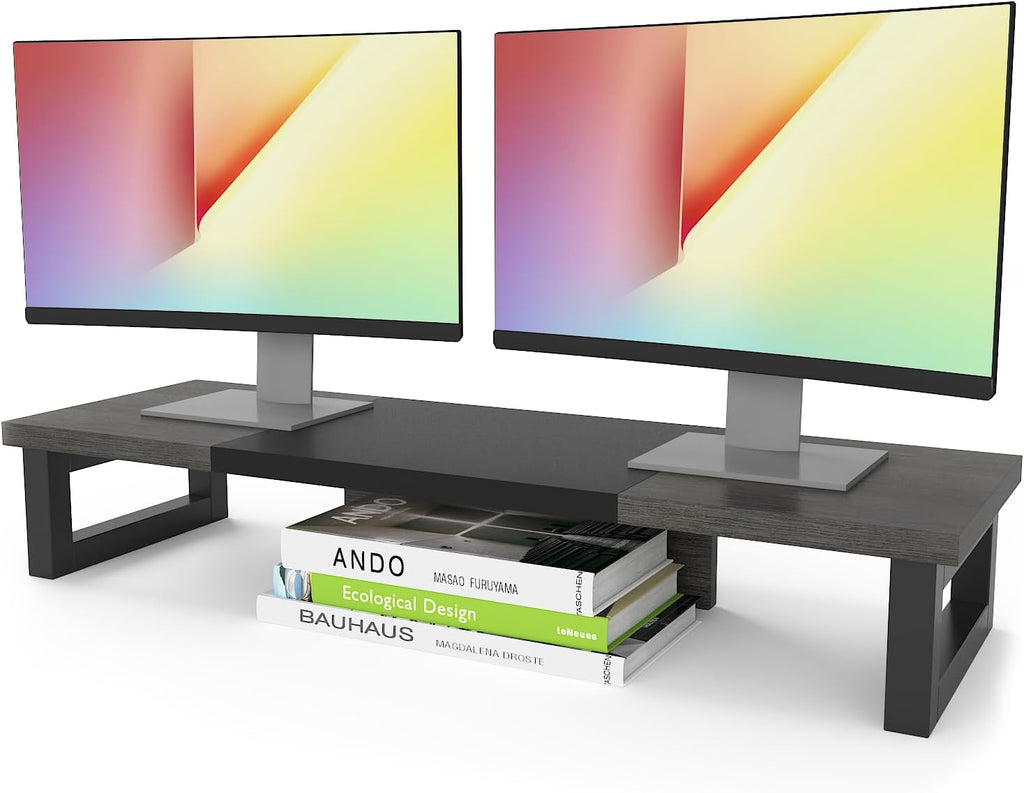 WESTREE Dual Monitor Stand Riser, Wood and Steel Monitor Stand Riser, Computer
