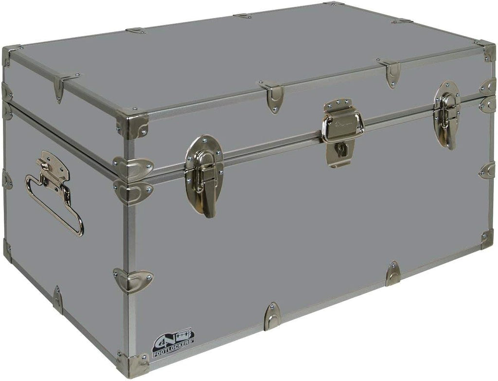 C&N Footlockers - Large Undergrad Storage Trunk - Made in the USA - Only STEEL Footlocker on Amazon - Durable Chest with Lid Stay - 32 x 18 x 16.5 Inches (Gray)