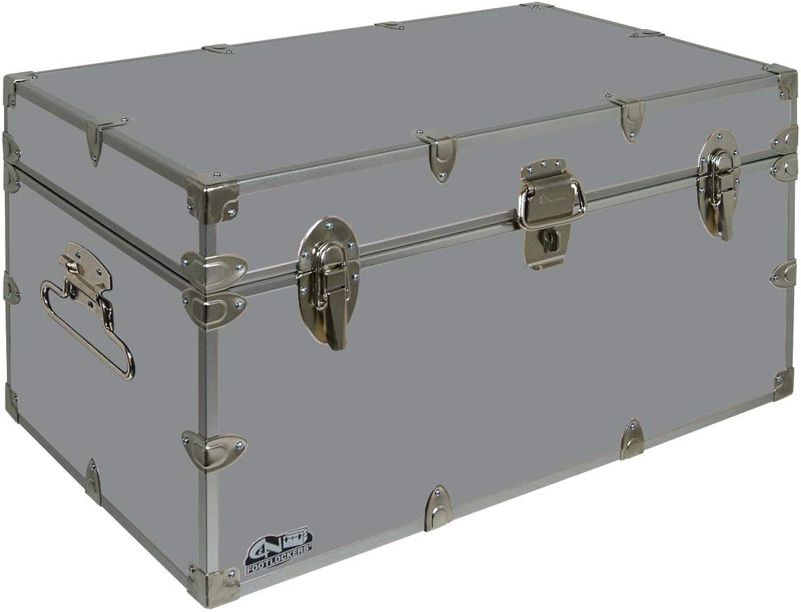 C&N Footlockers - Large Undergrad Storage Trunk - Made in the USA - Only STEEL Footlocker on Amazon - Durable Chest with Lid Stay - 32 x 18 x 16.5 Inches (Gray)
