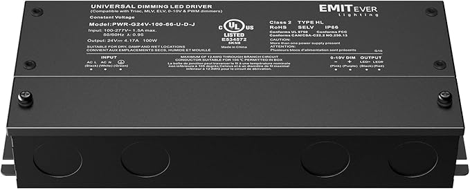 EMITEVER Dimmable Led Driver, 100W AC 100V-277V to DC 24V Transformer, 5-in-1