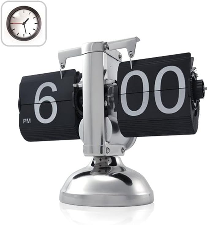 WoneNice Retro Digital Flip Down Clock -Battery Powered Internal Gear Operated