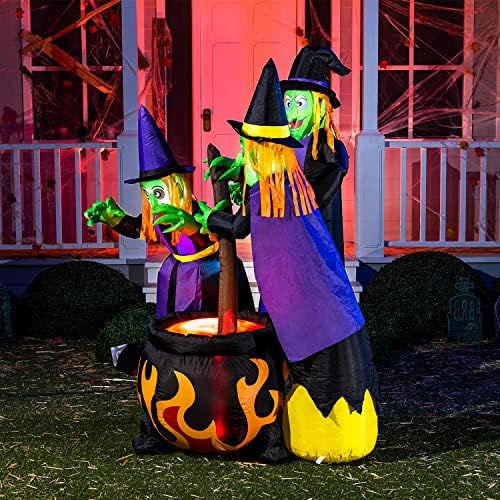 Joiedomi 6 FT Tall Halloween Inflatables Three Witch Around Cauldron with Flame Light Yard Outdoor Decoration Blow Up with Build-in LEDs for Halloween Party Indoor, Outdoor Inflatables Decorations