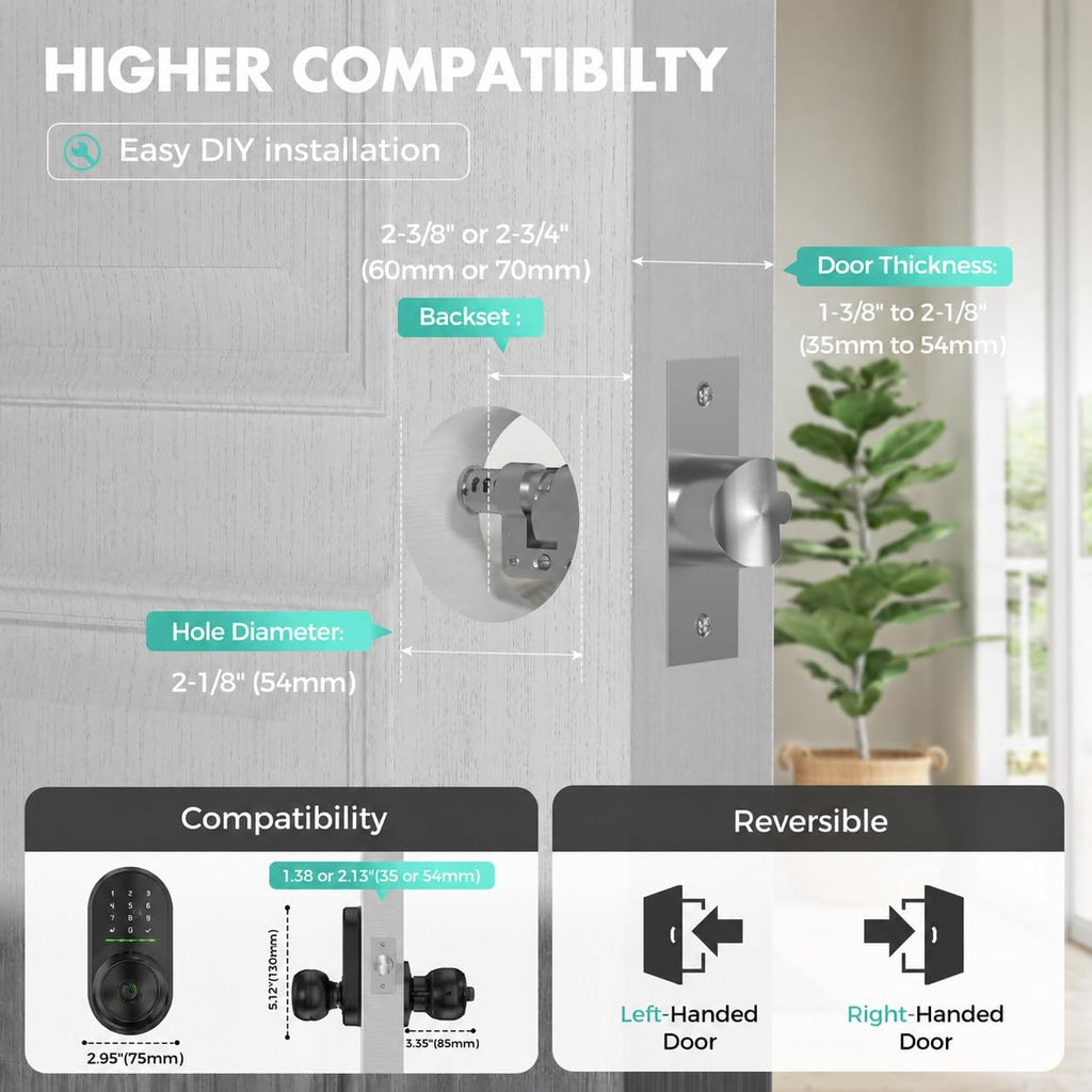 HEI LIANG Smart Door Lock Knob, Fingerprint Keyless Entry, Matte Black