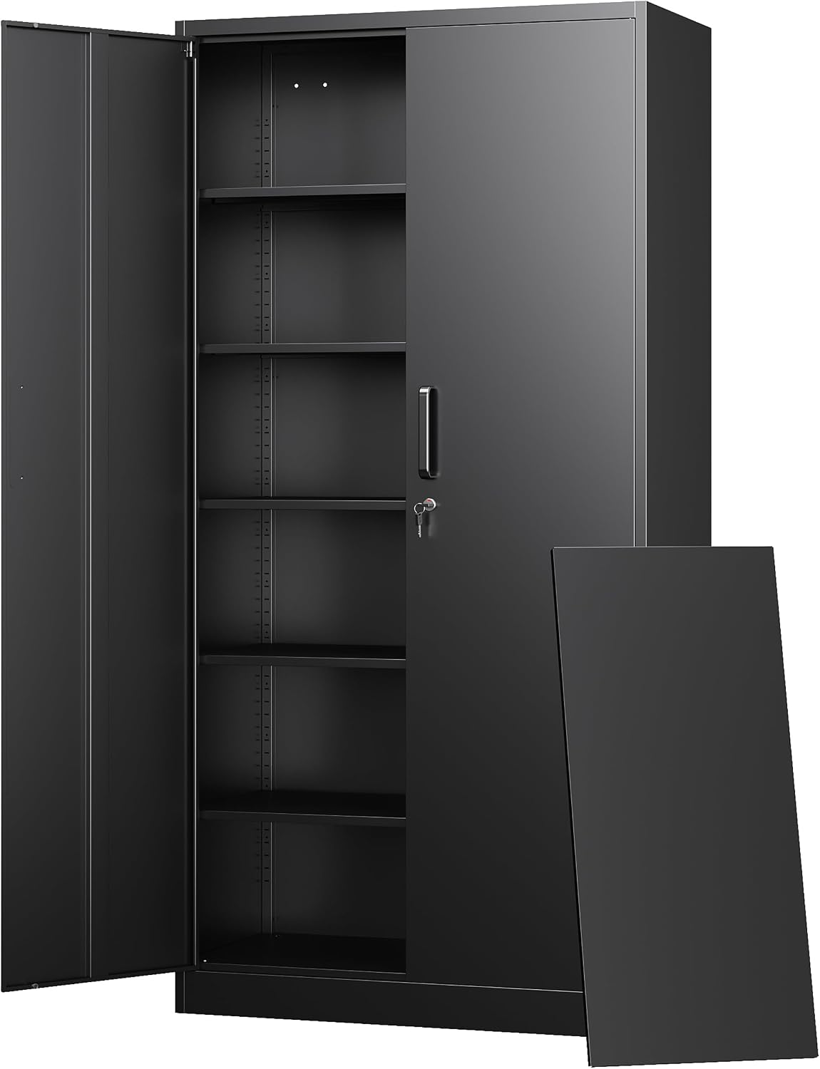 Letaya Metal Storage Cabinets with Lock Doors,Tall Locker Organizer Steel Garage Cabinets, 5 Adjustable Layers Shelves for Home, Office, Warehouse,Tool,Industrial(Black)