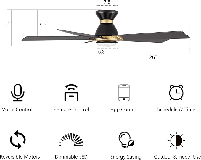 SMAAIR 52 Inch Smart Ceiling Fan