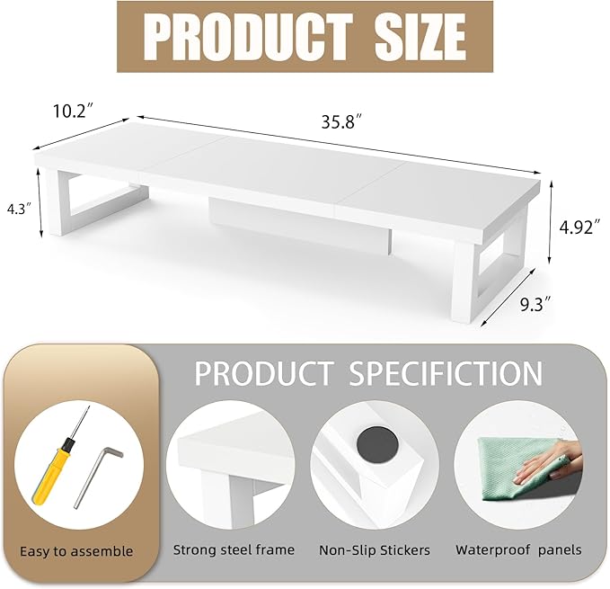 WESTREE Dual Monitor Stand Riser, Wood and Steel Monitor Stand Riser, Computer
