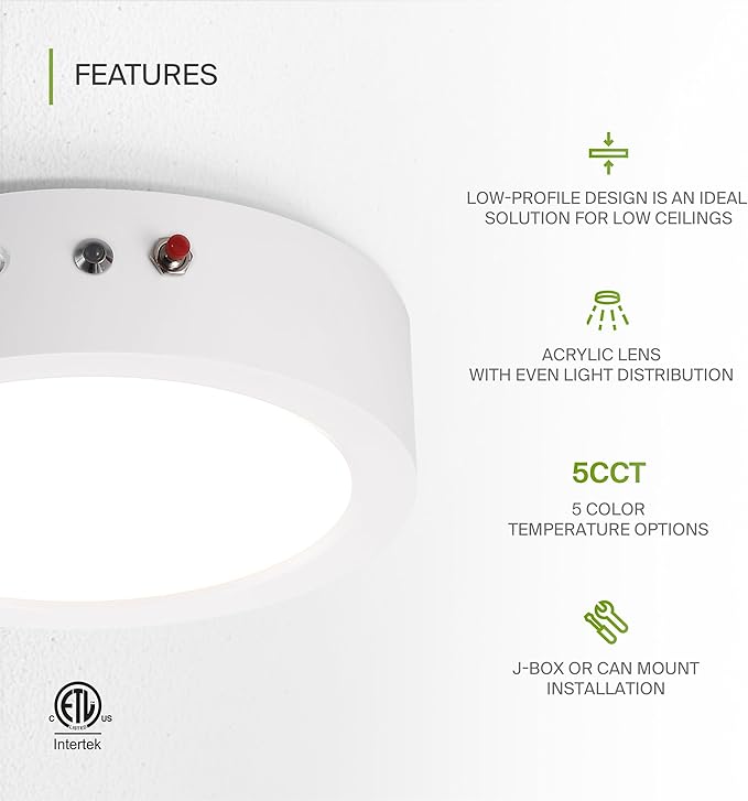 ASD LED 7" Round Flush Mount Ceiling Light Fixture, Low Profile Surface (12 Pack)