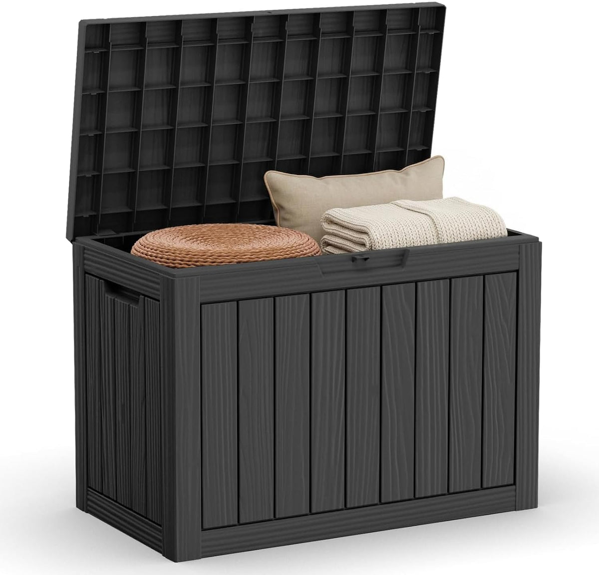 45 Gallon Outdoor Deck Box, Lockable Waterproof Outdoor Storage Boxes For Garden Tools,Indoor Cushions,Accessories Outside Storage Resin Weatherproof Container(Black)