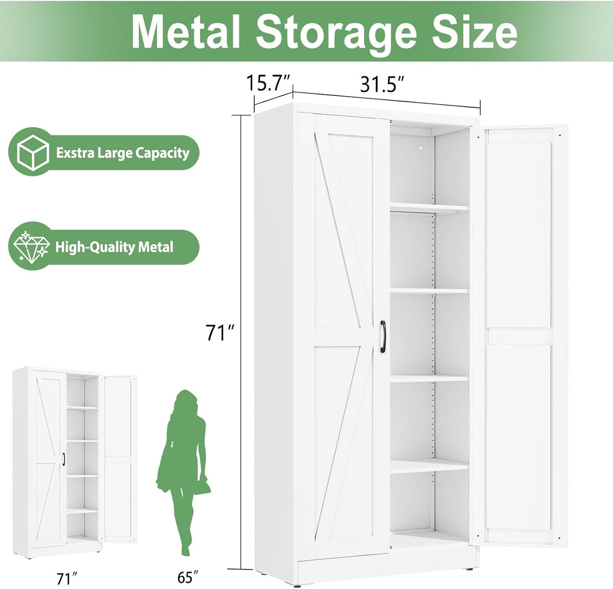 ckzbx white metal cabinets with doors and shelves shown in use