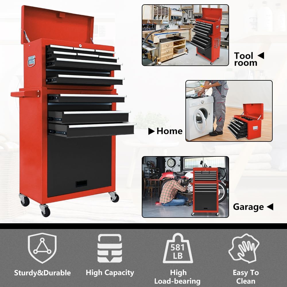 13 drawers tool chest with wheels,large capacity tool showing dimensions