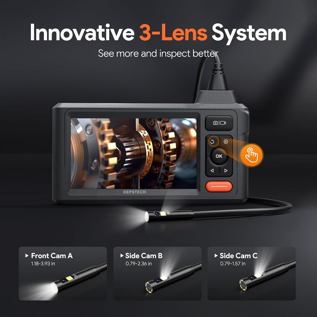 depstech 50ft endoscope camera, 5" ips screen triple, close-up detail