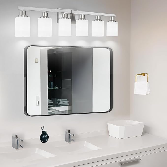DIKAIDA 38" Bathroom Vanity Light, 6-Light Nickel Vanity Lights