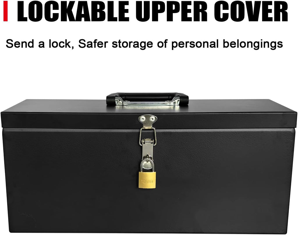 peastorm small steel metal tool box, lockable storage, package contents