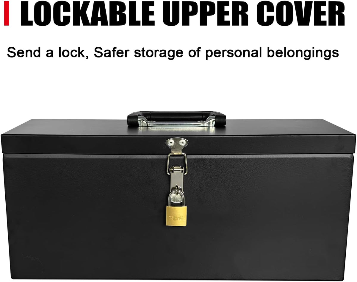 peastorm small steel metal tool box, lockable storage, package contents