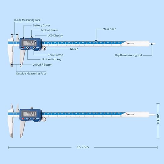 Dasqua 12”/300mm Digital Caliper, Stainless Steel Precision Measuring Tool