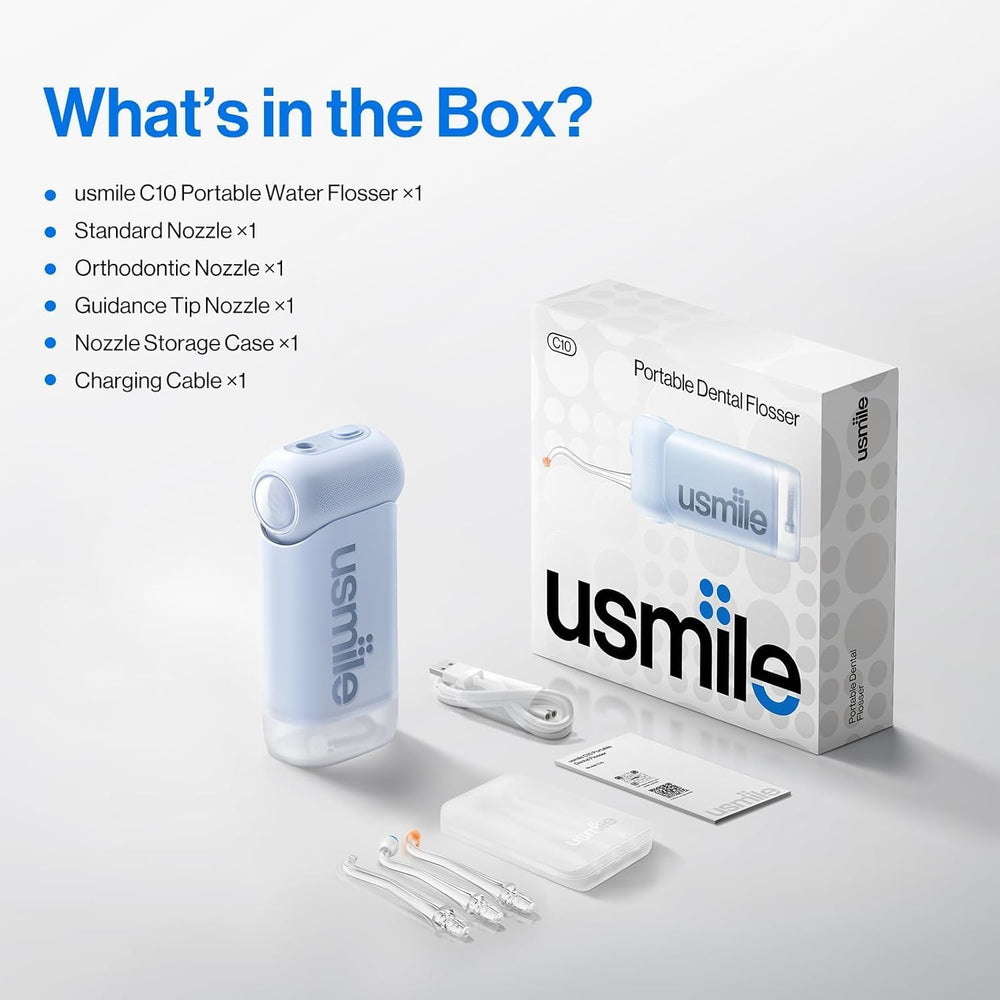 usmile C10 Portable Water Flosser Storage Set, 95-Day Battery, IPX7, Blue