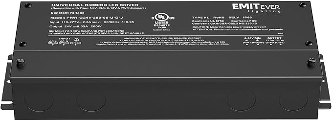EMITEVER Dimmable Led Driver, 200W AC 110V-277V to DC 24V Transformer, 5-in-1