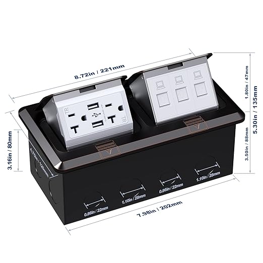 KYHSHJ Dual Pop-Up Floor Electrical Outlet Box Kit，20 Amp Stainless Steel USB