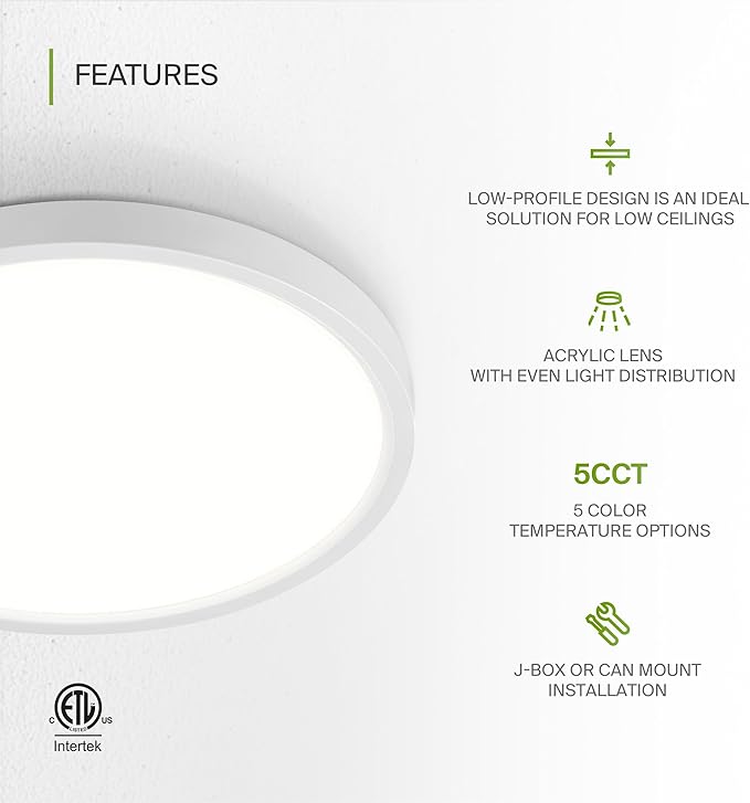 ASD LED 9" Round Flush Mount Ceiling Light Fixture, Low Profile Surface (6 Pack)